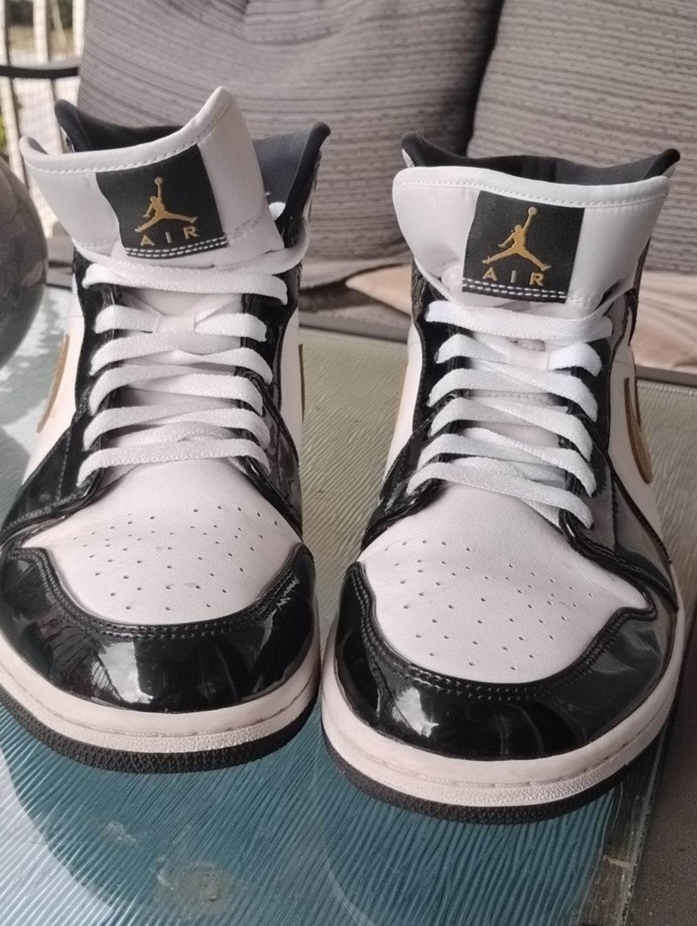 Jordan Men’s High-Top Sneakers in White, Black and Gold